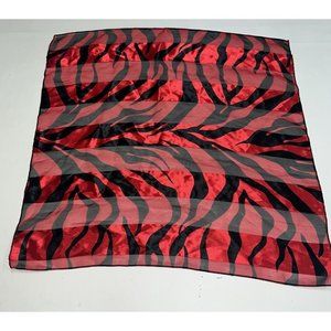 Vintage Space Age Scarf Red Black Animal Print 20" Square Polyester Women Ladies